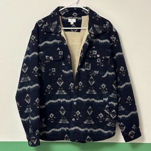 True Craft, Size M, Collard Jacket, Sherpa Lined, Dark blue/grey tribal print.